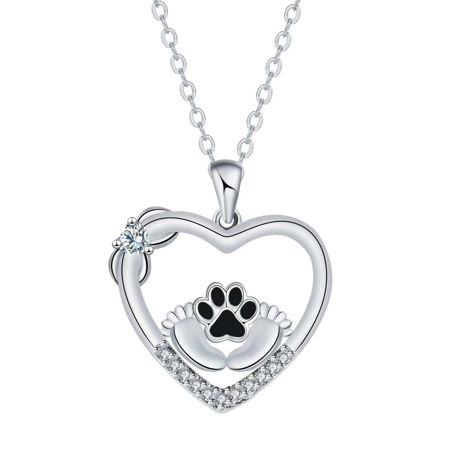 Collar de Huella de Patita de Perro y Zirconia