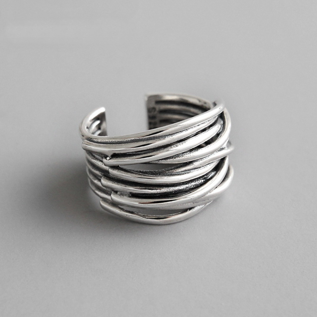 Anillo ajustable ancho de diseño modernista de plata 925