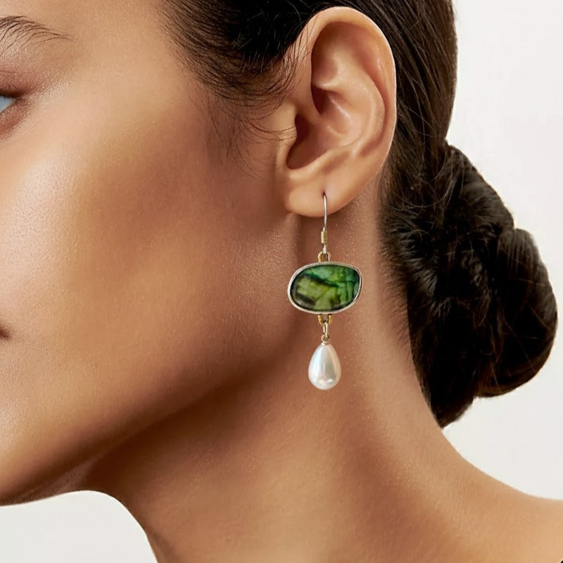 Pendientes Vintage de Piedras Naturales en Plata