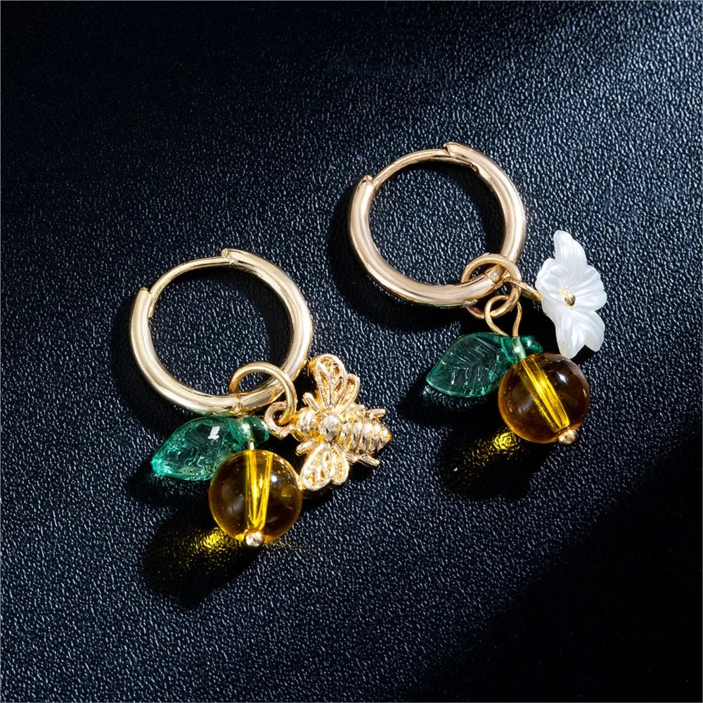 Pendientes de Aro de Abeja y Flor de Naranjo