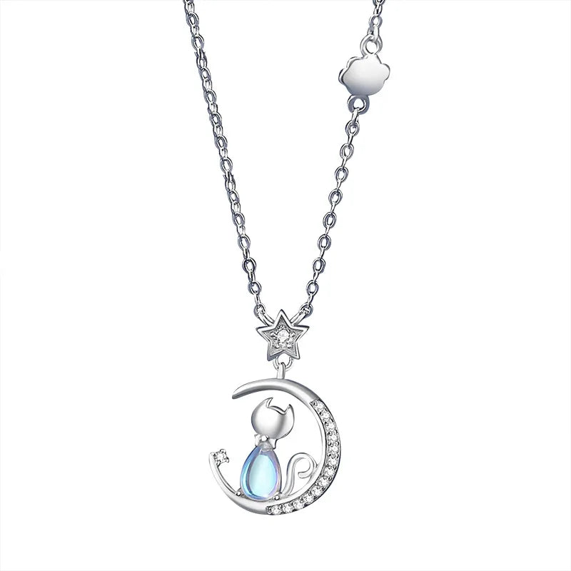 Collar de Gato y Luna en Plata de Ley