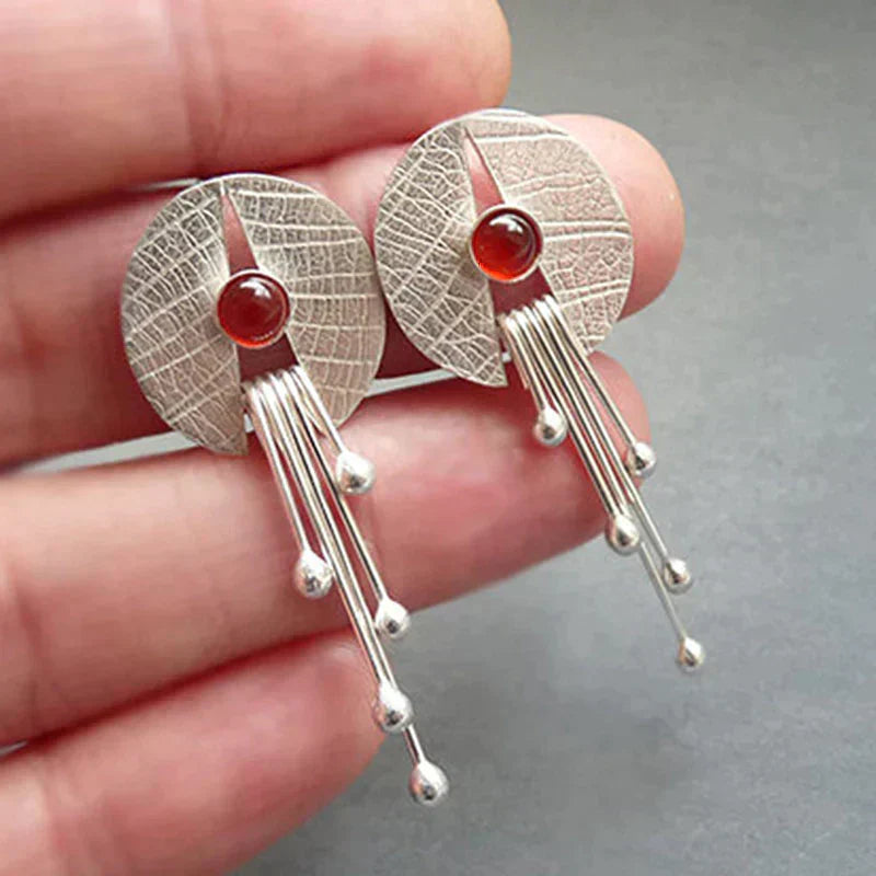 Pendientes Colgantes Huecos con Piedra Roja