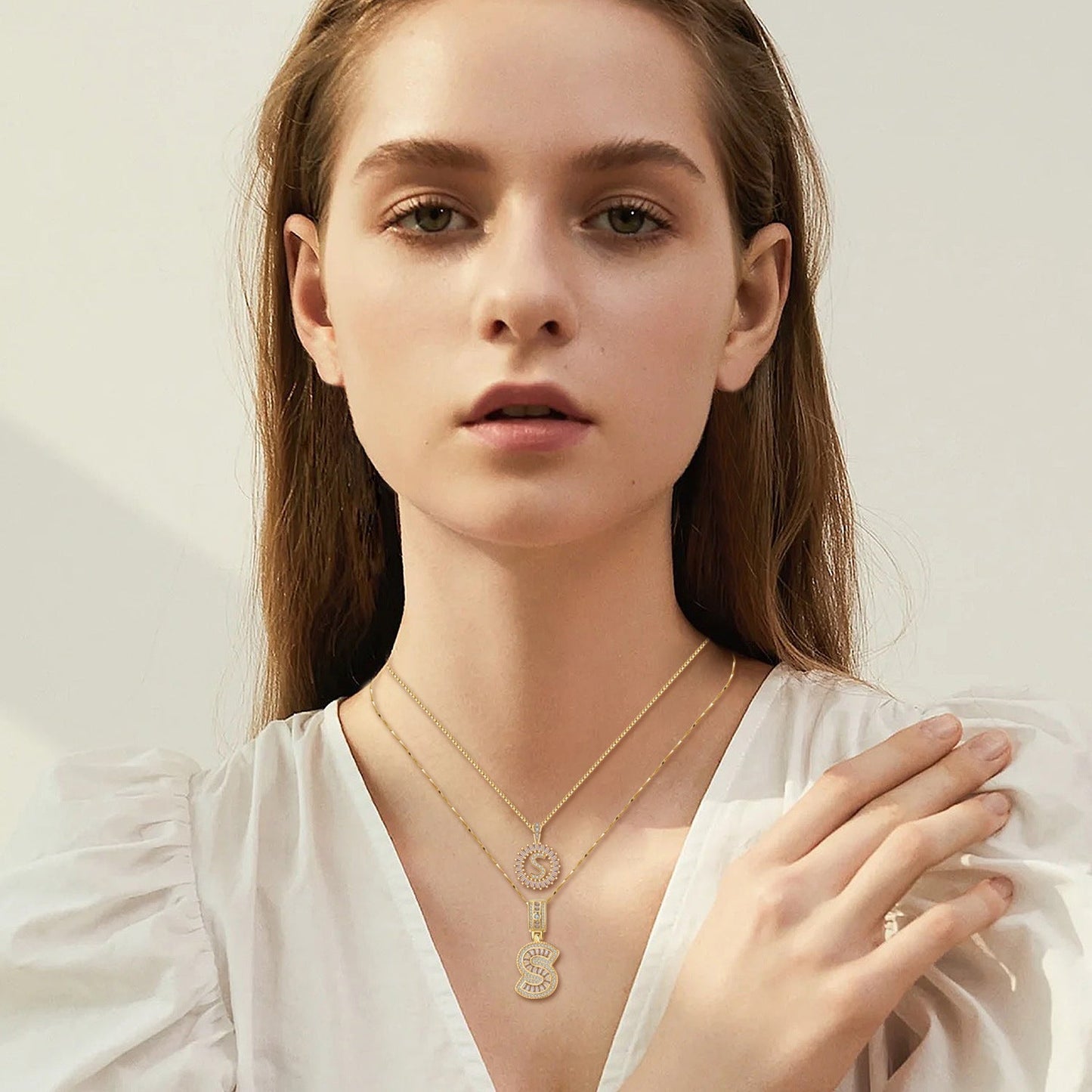 Set de Collar Inicial de Letra Pavé | Oro