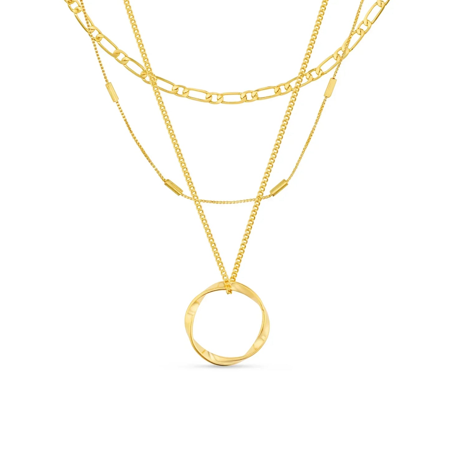 Collar Círculo Abierto Tres Hileras | Oro Blanco