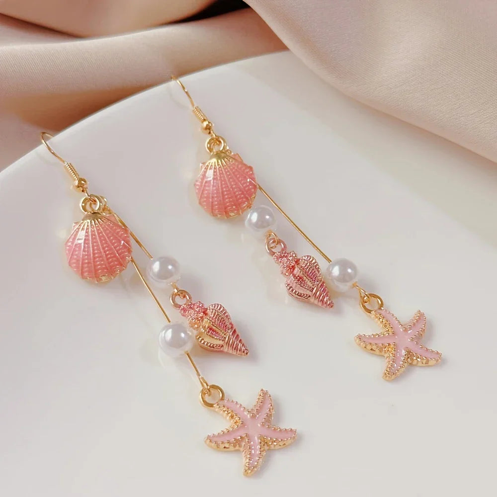 Pendientes Elegantes Concha Estrella y Caracola de Mar