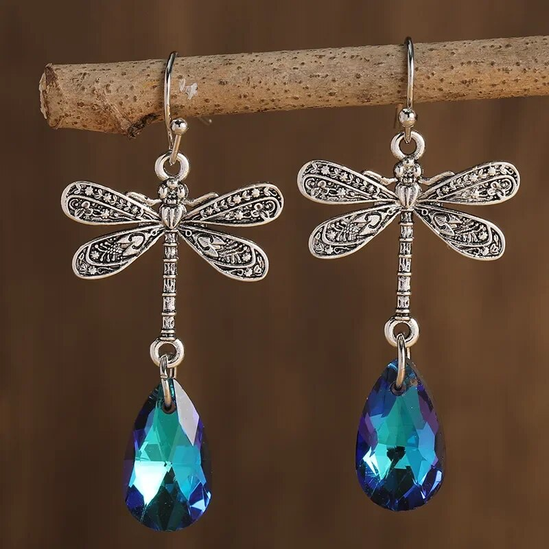 Pendientes Vintage de Libélula con Zirconia Azul