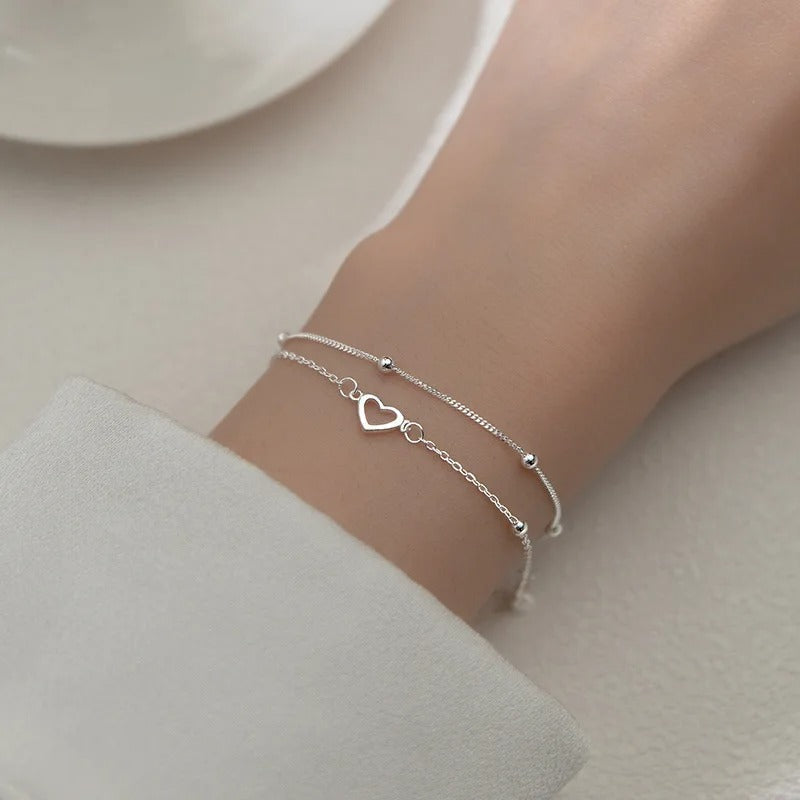 Pulsera fina de plata 925 con corazón
