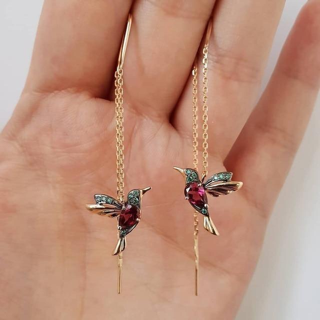 Pendientes Colibrí con Esmalte y Circonitas Brillantes