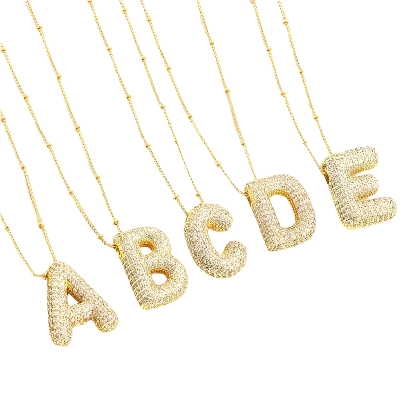 Set de Collar Inicial de Letra Burbuja | Oro