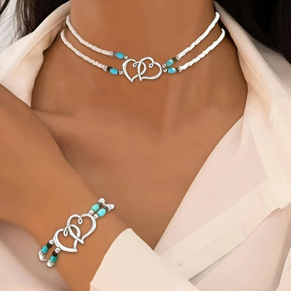 Conjunto de Collar y Pulsera Corazón de Plata