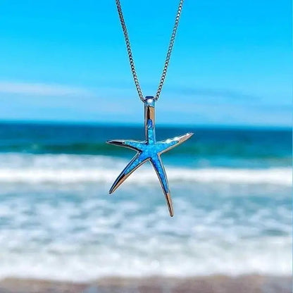 Collar de ópalo azul y estrella de mar de plata