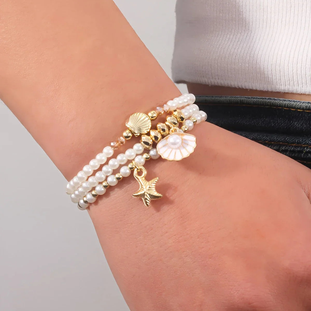 Conjunto de 3 Pulseras Elegantes con Perlas