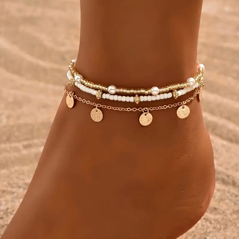 Set de Tobilleras en Capas Coastal Charm 3 Piezas | Oro