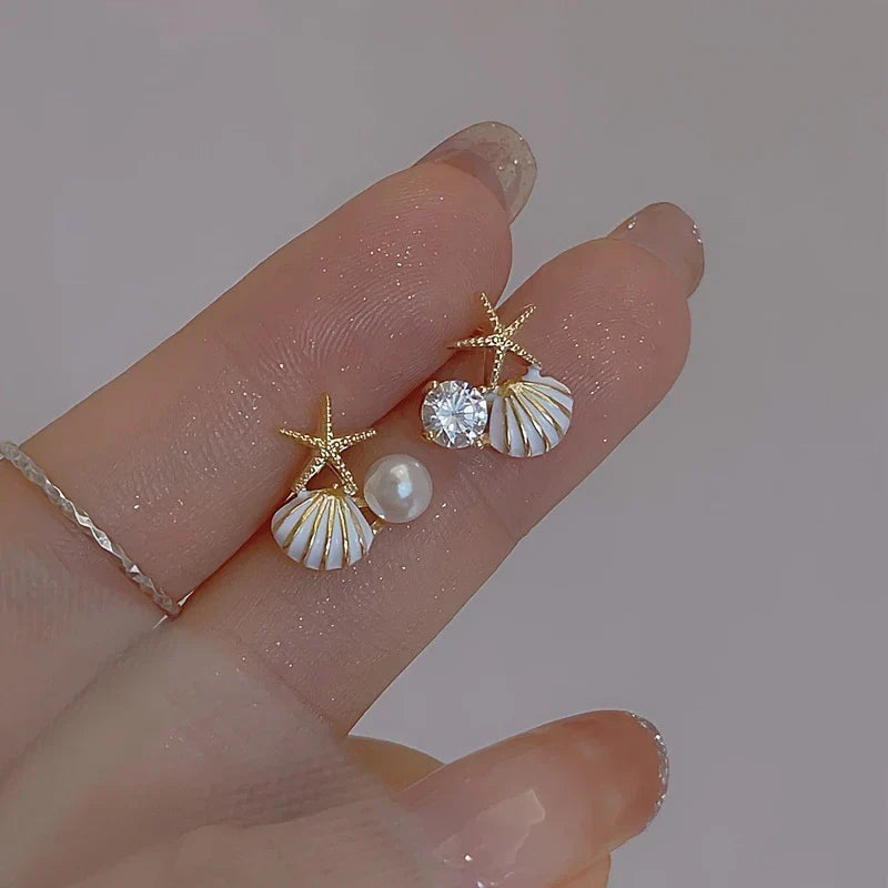 Pendientes Estrella de Mar y Concha de Diseño Impermeables