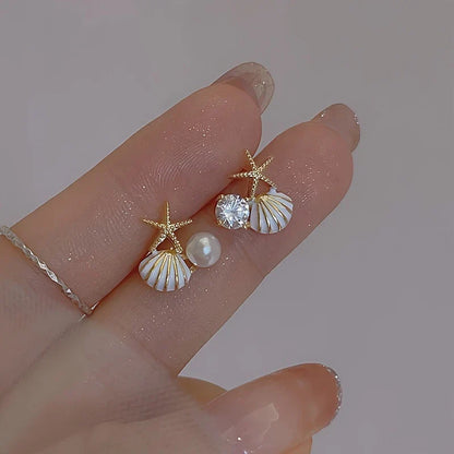 Pendientes Estrella de Mar y Concha de Diseño Impermeables