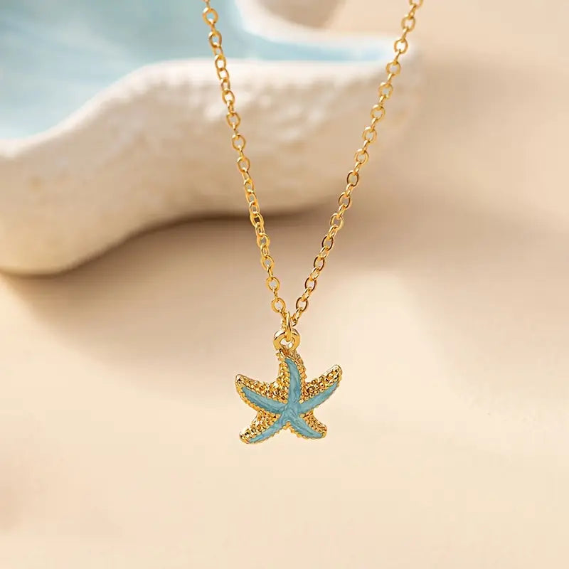 Collar Estrella de Mar Océano Azul en Oro