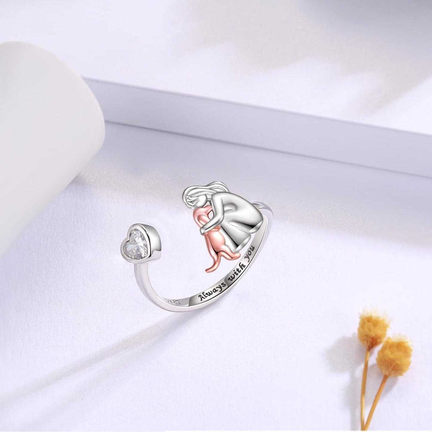 Anillo Ajustable de Perro en Plata de Ley 925 con Zirconia