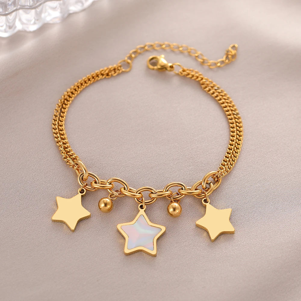 Pulsera clásica chapada en oro de 18 quilates con estrellas esmaltadas
