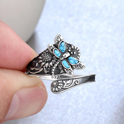 Anillo Vintage Boho de Cuchara en Plata de Ley con Turquesa