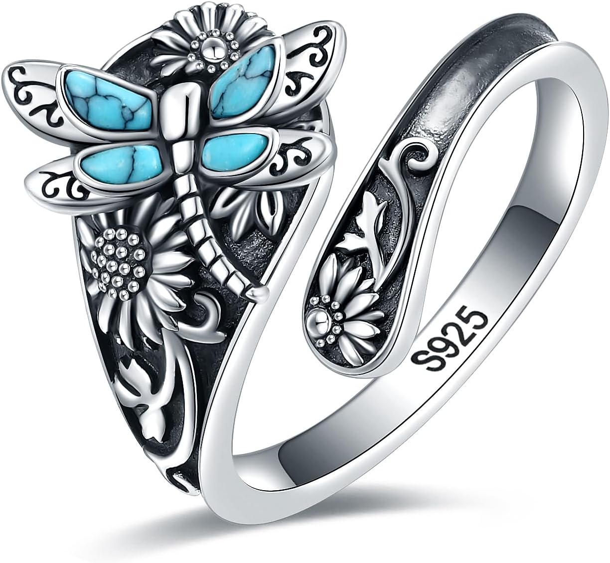 Anillo Vintage Boho de Cuchara en Plata de Ley con Turquesa