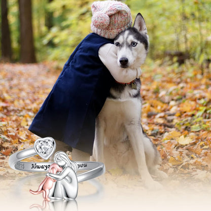 Anillo Ajustable de Perro en Plata de Ley 925 con Zirconia