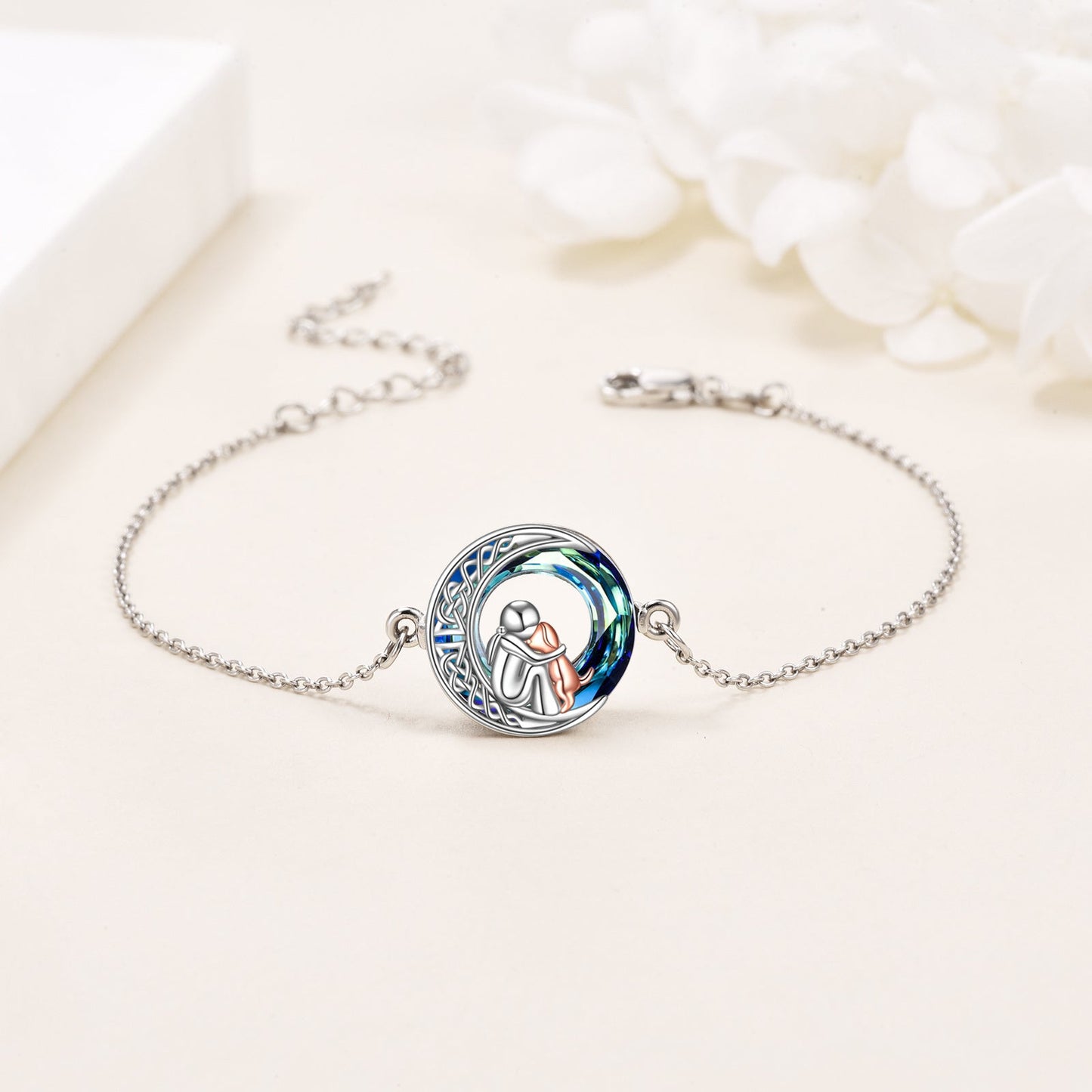 Pulsera Ajustable de Perro en Plata de Ley con Dije