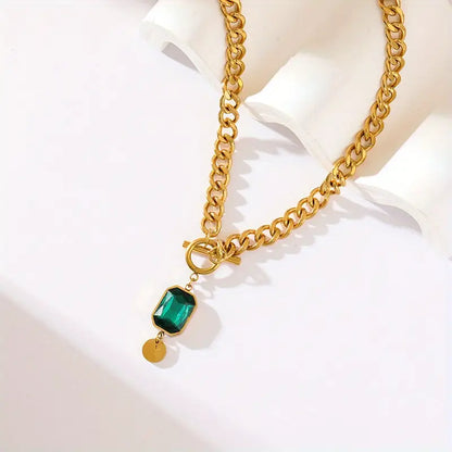 Collar Colgante de Esmeralda con Cadena Gruesa | Oro