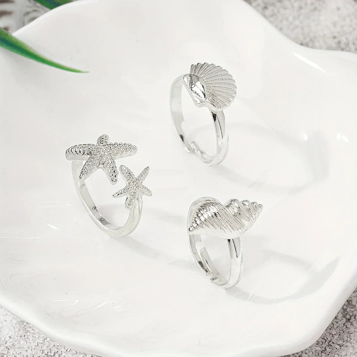 Conjunto de 3 Anillos Dorados Concha Estrella y Caracola