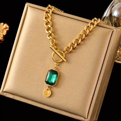 Collar Colgante de Esmeralda con Cadena Gruesa | Oro