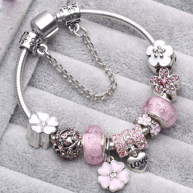 Pulsera de Plata Vintage Rosa