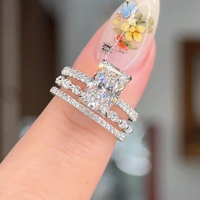 Set de Anillos de Boda 3PC Jaily | Oro Blanco