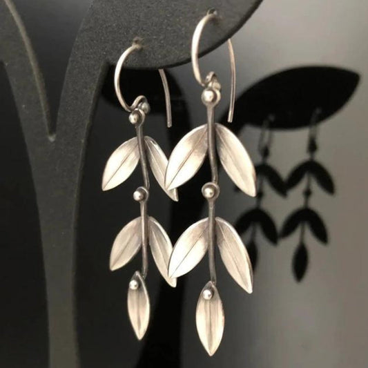 Pendientes Colgantes de Hoja Boho en Plata