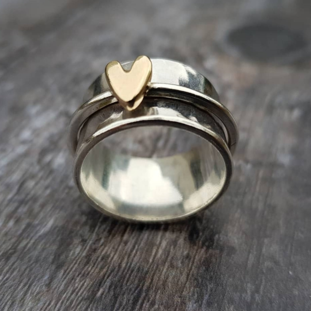 Alma - Anillo corazón plateado con baño de oro