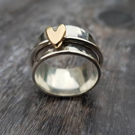Alma - Anillo corazón plateado con baño de oro