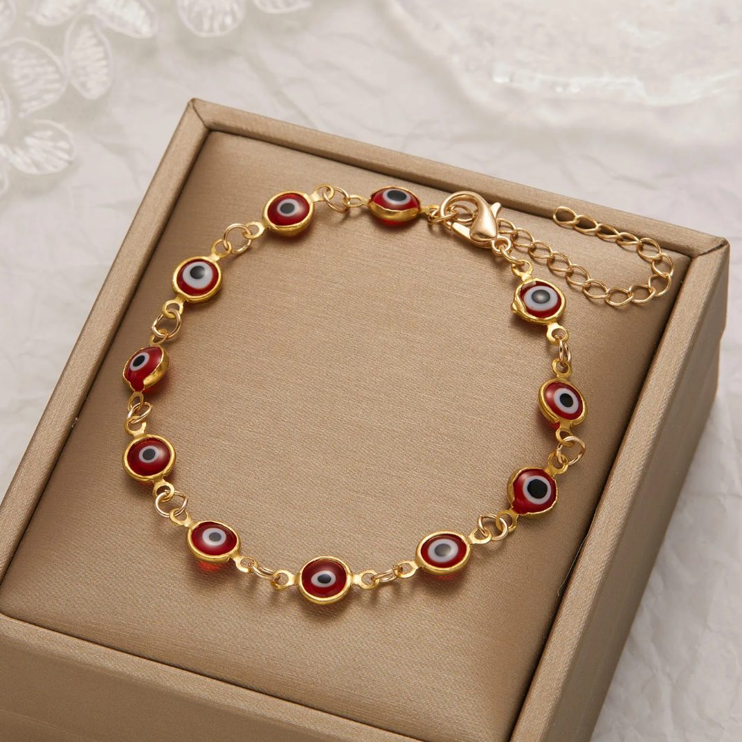 Pulsera roja chapada en oro de 18 quilates contra el mal de ojo