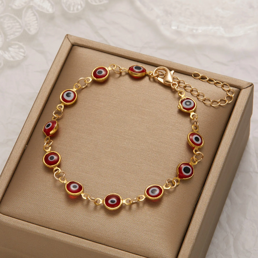 Pulsera roja chapada en oro de 18 quilates contra el mal de ojo