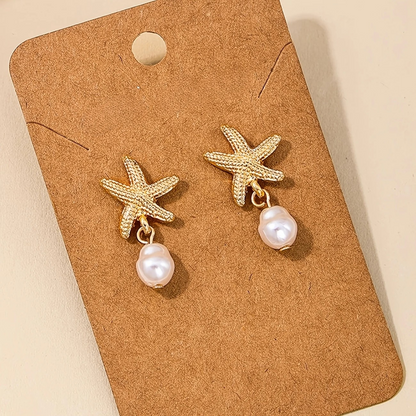Pendientes Estrella de Mar con Borla de Perla Elegante