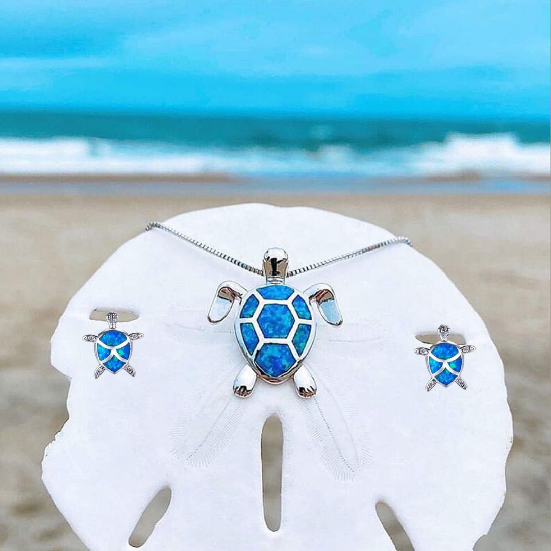 Set de Collar y Pendientes de Tortuga Marina en Ópalo y Plata