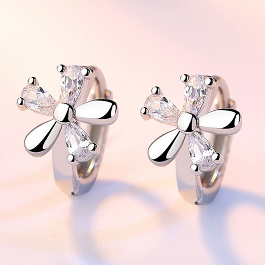 Pendientes florales de plata 925 con circonitas plateadas