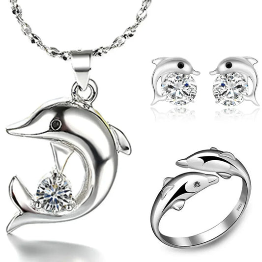 Set de Joyería de Delfín en Plata de Ley