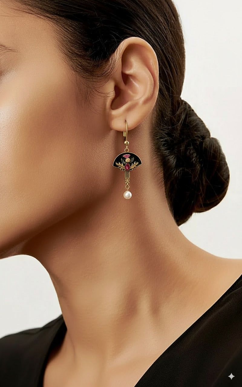 Pendientes Vintage de Cristal Rojo y Perlas