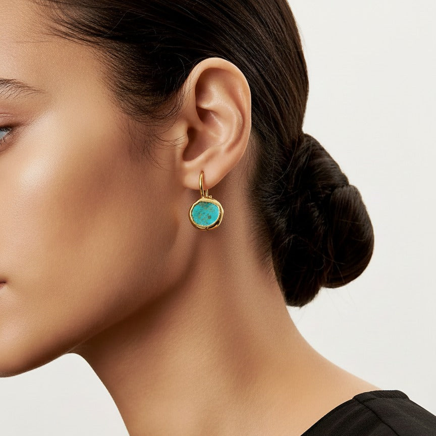 Pendientes en Oro con Piedra Turquesa