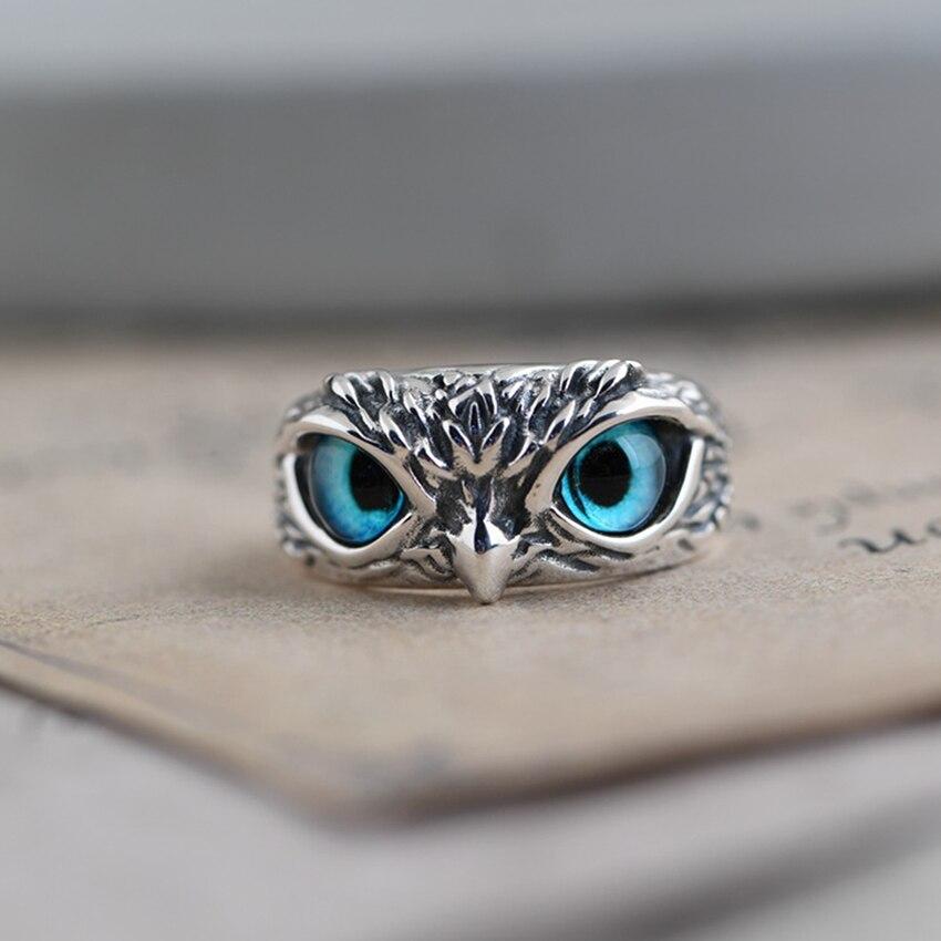 Anillo Ajustable de Búho de la Buena Suerte en Plata y Ópalo