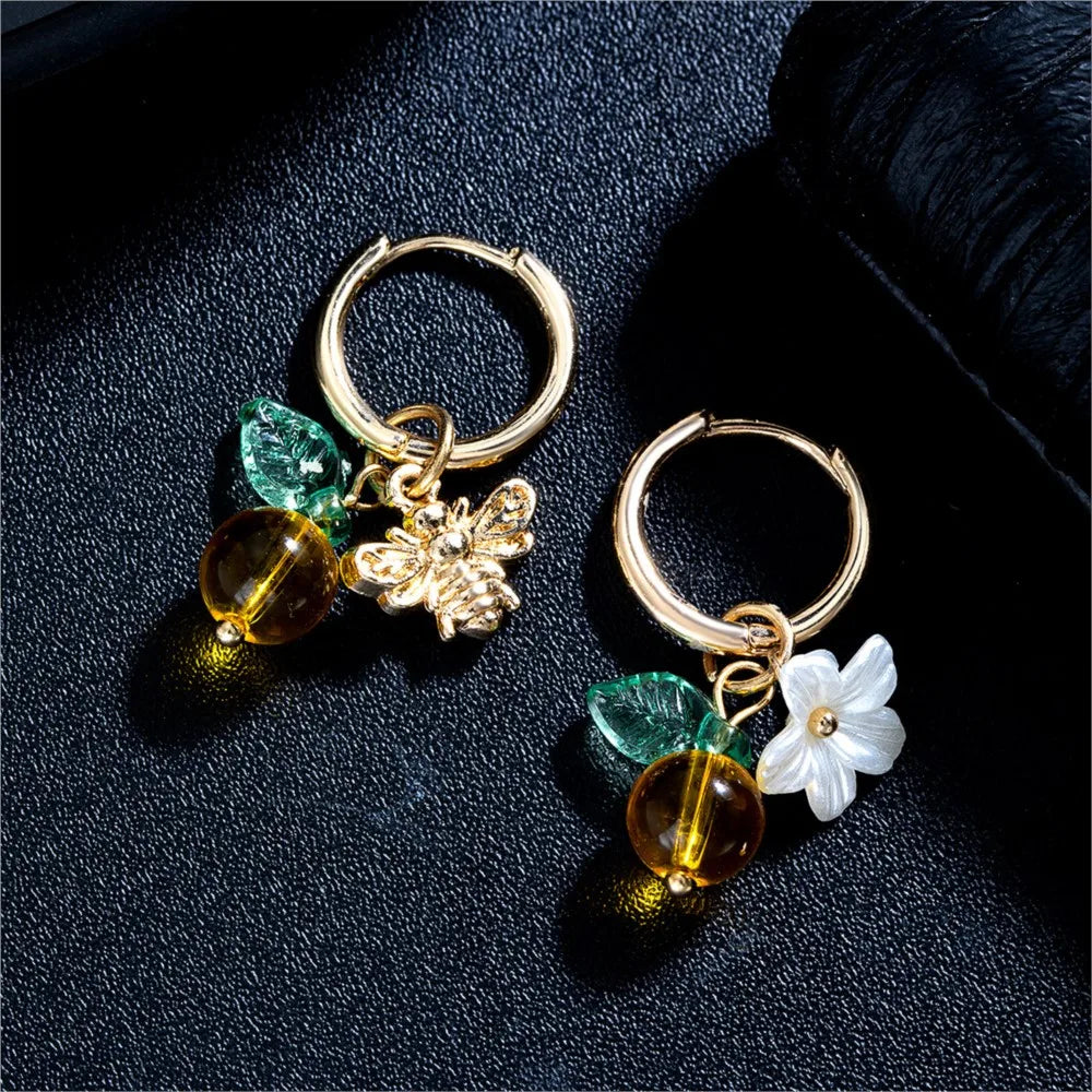 Pendientes de Aro de Abeja y Flor de Naranjo