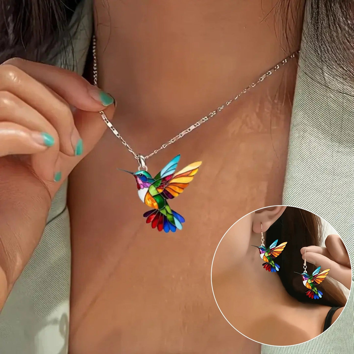 Collar de Colibrí con Pendientes de Regalo