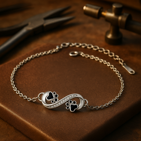 Pulsera de Pata de Mascota con Símbolo Infinito y Zirconia
