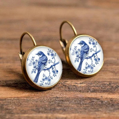 Pendientes de Cúpula de Vidrio de Urraca Azul Vintage