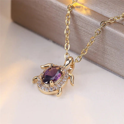 Collar de Tortuga con Cristal Púrpura