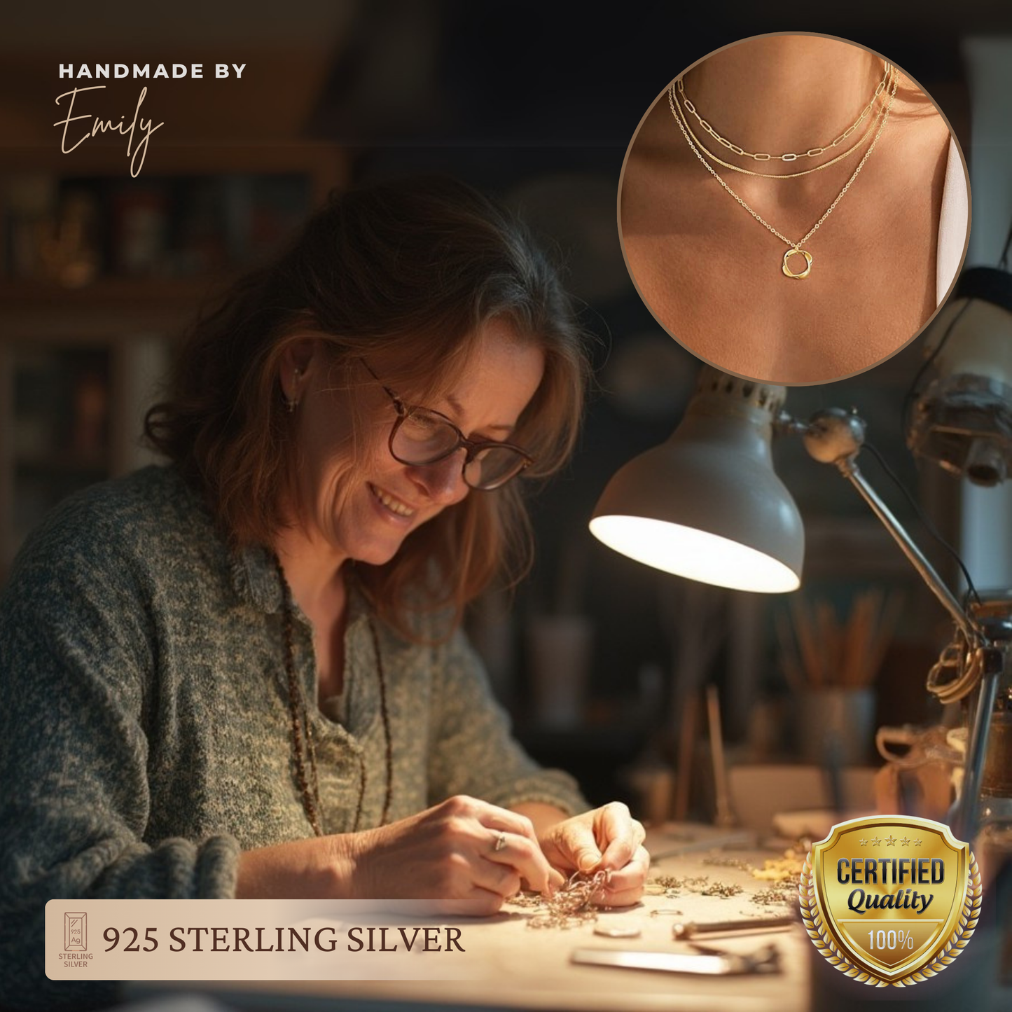 Carmen - Collar vintage con cadena y colgante con baño de oro