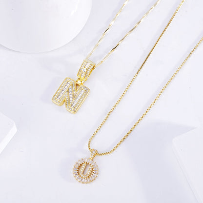 Set de Collar Inicial de Letra Pavé | Oro Blanco